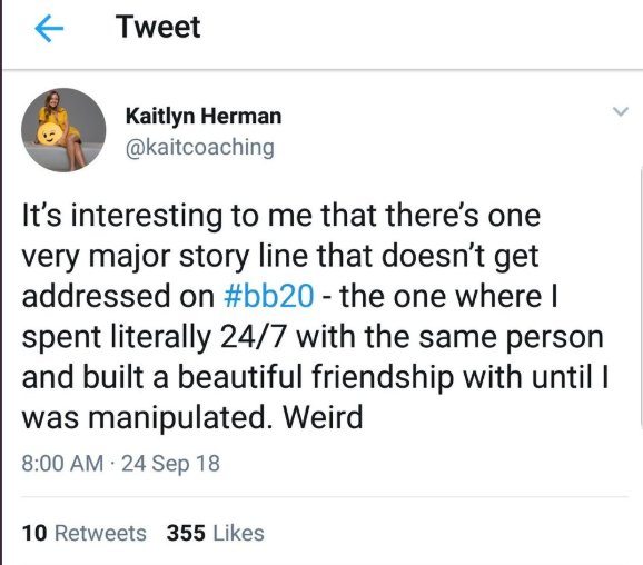 Big Brother 20: Kaitlyn Herman deleted tweet