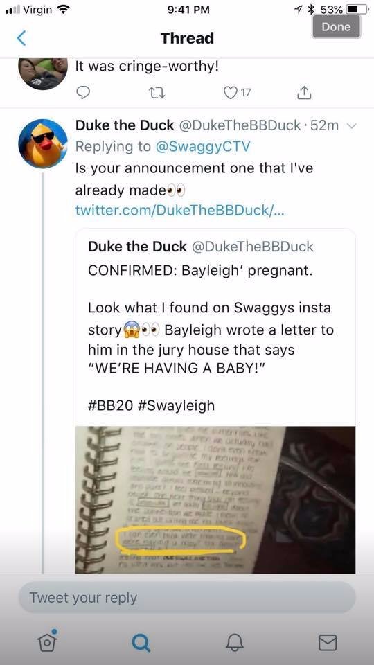 Big Brother 20: Swaggy C - Bayleigh Dayton pregnant