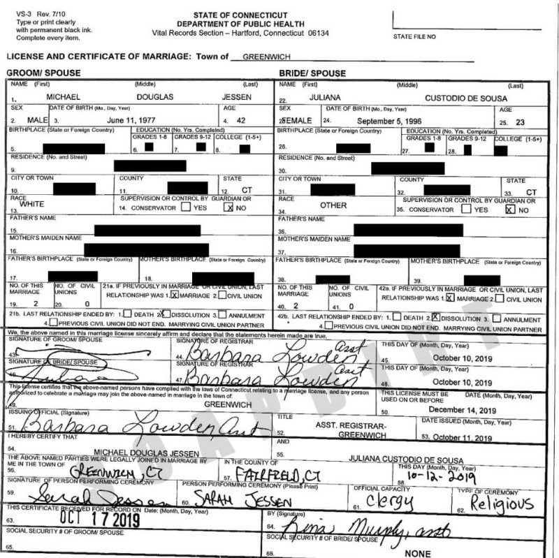 90 Day Fiance: Michael Jessen - Juliana Custodio - Marriage Certificate
