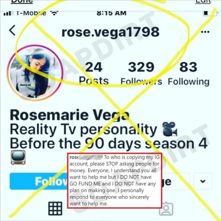 90 Day Fiance: Rose Marie Vega - Before The 90 Days - fake instagram