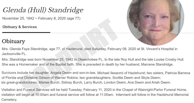 Angela Deem mother died - Glenda Standridge