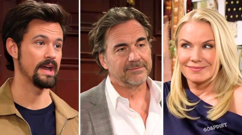 Bold and the Beautiful Spoilers: Ridge Forrester (Thorsten Kaye) - Brooke Logan (Katherine Kelly Lang) - Thomas Forrester (Matthew Atkinson)